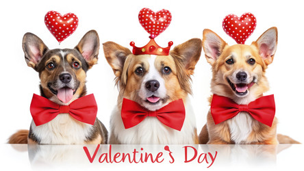Three Dogs Celebrating Valentine’s Day With Festive Attire. Generative AI - RomanZ