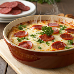 Вкусный соус для пиццы с пепперони, подается со свежей зеленью. Генеративный искусственный интеллект - RomanZ
