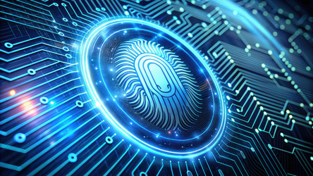 Светящийся отпечаток пальца открывает защищенный интерфейс в цифровом мире. Генеративный ИИ - RomanZ