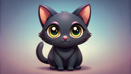 Милый мультяшный черный кот с большими глазами и игривым выражением мордочки. Генеративный ИИ - RomanZ
