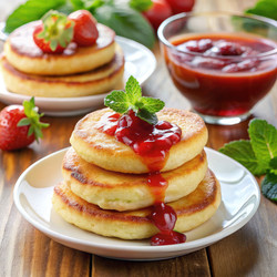 Вкусные сырные блинчики с клубничным джемом. Генеративный ИИ - RomanZ