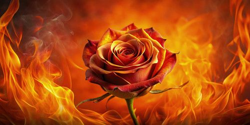 Rose Burning Among Fiery Orange Flames – A Striking Contrast - RomanZ