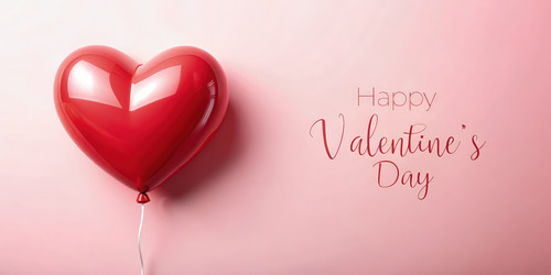 Minimalistic Valentine’s Day Design With Heart Balloon and Text. Generative AI - RomanZ