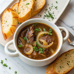 Вкуснейшее сытное рагу из говядины с хрустящими ломтиками хлеба. Генеративный искусственный интеллект - RomanZ