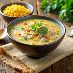 Вкусный индийский куриный суп с кукурузой и гарниром. Генеративный ИИ - RomanZ