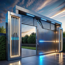 Футуристические ворота из алюминиевого сплава с LED-подсветкой в ярком дизайне. Генеративный ИИ - RomanZ