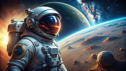Футуристический космический исследователь исследует далекие планеты. Генеративный ИИ - RomanZ