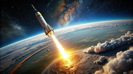 Rocket Launches Into Space From Earth’s Atmosphere. Generative AI - RomanZ