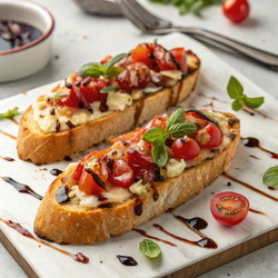 Вкусная брускетта с чесночным хлебом и свежими начинками. Генеративный искусственный интеллект - RomanZ