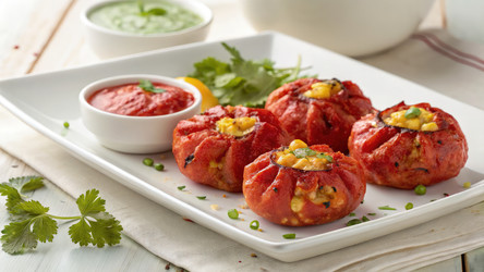 Вкусные кукурузные оладьи, подаваемые с соусами. Генеративный искусственный интеллект - RomanZ