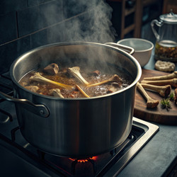 Кастрюля с различными костями, приготовленная на стандартных кухонных весах. Генеративный ИИ - RomanZ