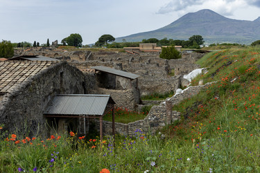 Италия. Помпеи. Руины домов в археологическом парке на фоне Везувия. Italy. Pompeii. Ancient Ruins Against Mount Vesuvius - ffoto-graff