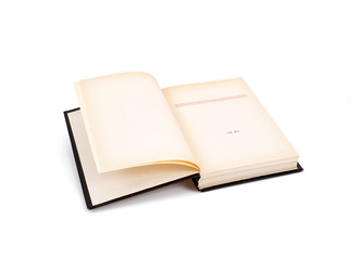 Открытая книга в черной обложке, изолировано на белом фоне - Prokrida