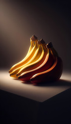 Three bananas at different stages of ripeness—green, yellow, and spotted—artistically lit to highlight their unique characteristics, Ai generated image - yuyu