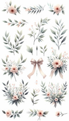 Модульный набор акварельных рамок с растительными элементами, которые можно располагать в различных конфигурациях (изображение создано в программе AI) - yuyu
