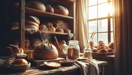 Свежеиспеченный банановый хлеб, разрезанный пополам, чтобы показать кусочки банана, орехов и шоколада, с поднимающимся паром. Изображение, созданное искусственным интеллектом - yuyu