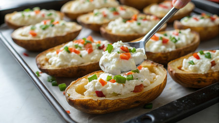 Хрустящие картофельные шкурки с разнообразными начинками, готовые к подаче. Генеративный искусственный интеллект - RomanZ