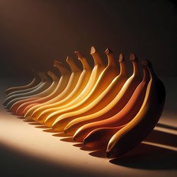 Three bananas at different stages of ripeness—green, yellow, and spotted—artistically lit to highlight their unique characteristics, Ai generated image - yuyu