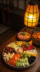 Изысканно оформленное блюдо с разнообразными вкусными блюдами. Генеративный искусственный интеллект - RomanZ