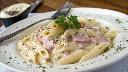 Вкусная паста пенне, подаваемая со сливочным соусом и травами. Генеративный искусственный интеллект - RomanZ