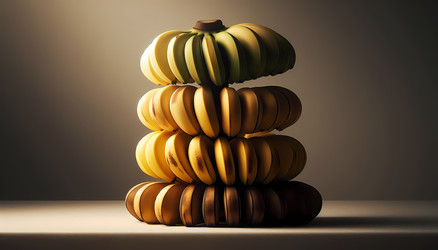Three bananas at different stages of ripeness—green, yellow, and spotted—artistically lit to highlight their unique characteristics, Ai generated image - yuyu