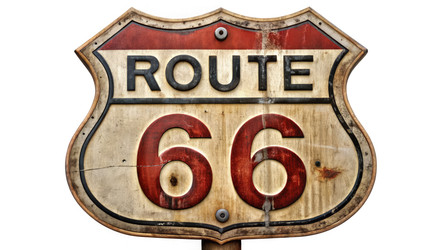 Винтажный дорожный знак Route 66 на белом фоне. Генеративный ИИ - RomanZ