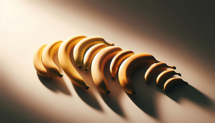 Three bananas at different stages of ripeness—green, yellow, and spotted—artistically lit to highlight their unique characteristics, Ai generated image - yuyu