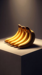 Three bananas at different stages of ripeness—green, yellow, and spotted—artistically lit to highlight their unique characteristics, Ai generated image - yuyu