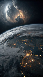 Eerie View of Earth’s Surface From Space During Nighttime. Generative AI - RomanZ