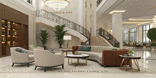 Современный вестибюль отеля, обставленный мебелью от компании Yunxiang Furniture Co Ltd. Генеративный искусственный интеллект - RomanZ