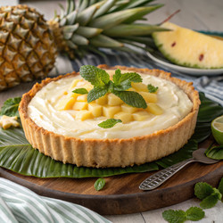 Пирог с ананасом, сливочным сыром, свежими фруктами и листьями мяты. Генеративный искусственный интеллект - RomanZ