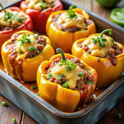 Фаршированные перцы с сыром и соусом барбекю – блюдо с пикантным вкусом. Генеративный ИИ - RomanZ