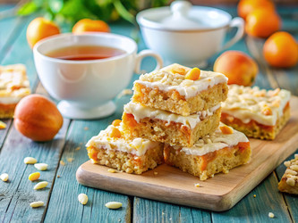 Вкусные овсяно-кокосово-абрикосовые батончики, подаваемые с чаем. Генеративный искусственный интеллект - RomanZ