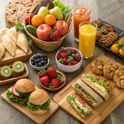 Вкусный выбор свежих фруктов, бутербродов и напитков. Генеративный искусственный интеллект - RomanZ