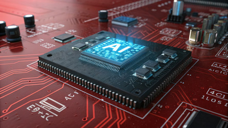 Футуристическая схема с использованием технологии искусственного интеллекта на красном фоне. Генеративный ИИ - RomanZ