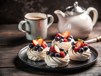 Вкусные мини-пирожные «Павлова» со свежими ягодами и сливками. Генеративный искусственный интеллект - RomanZ