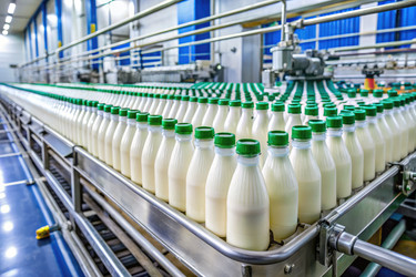 Линия по производству молочной продукции с розливом молока в бутылки в стандартных масштабах. Генеративный искусственный интеллект - RomanZ