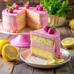 Вкусный розовый лимонадный торт на деревянном столе. Генеративный ИИ - RomanZ