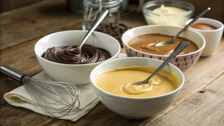 Вкусные угощения, разложенные в мисках на деревенском деревянном столе. Генеративный искусственный интеллект - RomanZ