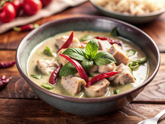 Вкуснейшее тайское зеленое карри с курицей и свежим базиликом. Генеративный искусственный интеллект - RomanZ