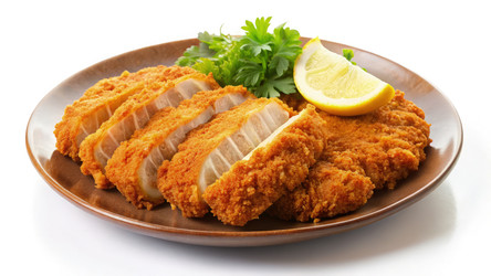 Вкуснейшая панированная свиная отбивная тонкацу на тарелке. Генеративный искусственный интеллект - RomanZ