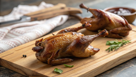 Вкусно запеченная птица, поданная на деревянном подносе. Генеративный искусственный интеллект - RomanZ