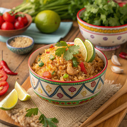 Вкусный тайский жареный рис, подаваемый в красочной миске. Генеративный искусственный интеллект - RomanZ