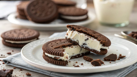 Восхитительный десерт — мороженое-сэндвич с печеньем Oreo. Генеративный искусственный интеллект - RomanZ