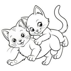 Котенок игриво набрасывается на своего игривого брата или сестру (в контуре). Генеративный ИИ - RomanZ