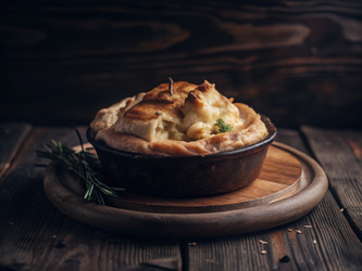 Свежеиспеченный куриный пирог с хрустящей золотистой корочкой. Генеративный искусственный интеллект - RomanZ