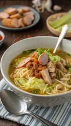 Вкусный яванский суп с лапшой Мие Годог, подаваемый в миске. Генеративный ИИ - RomanZ