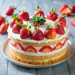 Вкусный клубничный кремовый торт со свежей клубникой на витрине. Генеративный искусственный интеллект - RomanZ