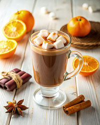 Вкусный какао с зефиром на белом столе. Генеративный искусственный интеллект - RomanZ