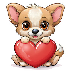Cute Little Dog Holding a Heart for Valentine’s Day. Generative AI - RomanZ